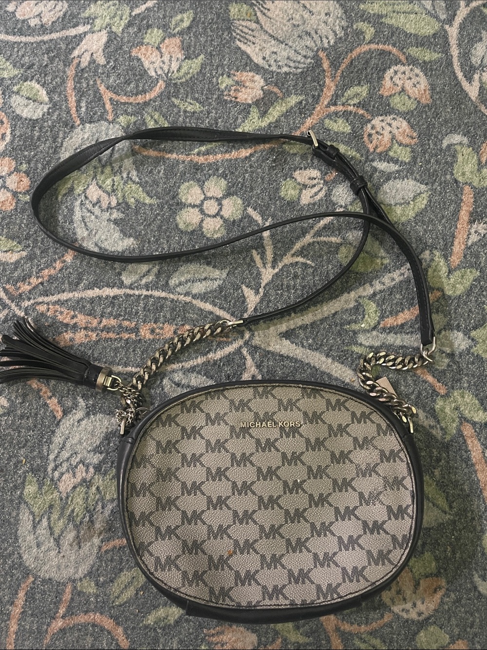 Michael Kors Brown & Black MK Logo Crossbody with Tassel